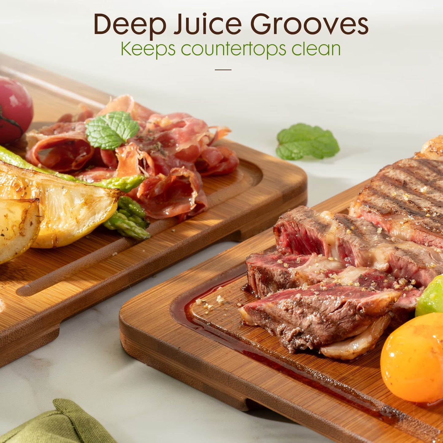 Astercook 4-Piece Bamboo Wood Cutting Board Set with Holder – Juice Groove & Handles for Meat, Vegetables & Fruits