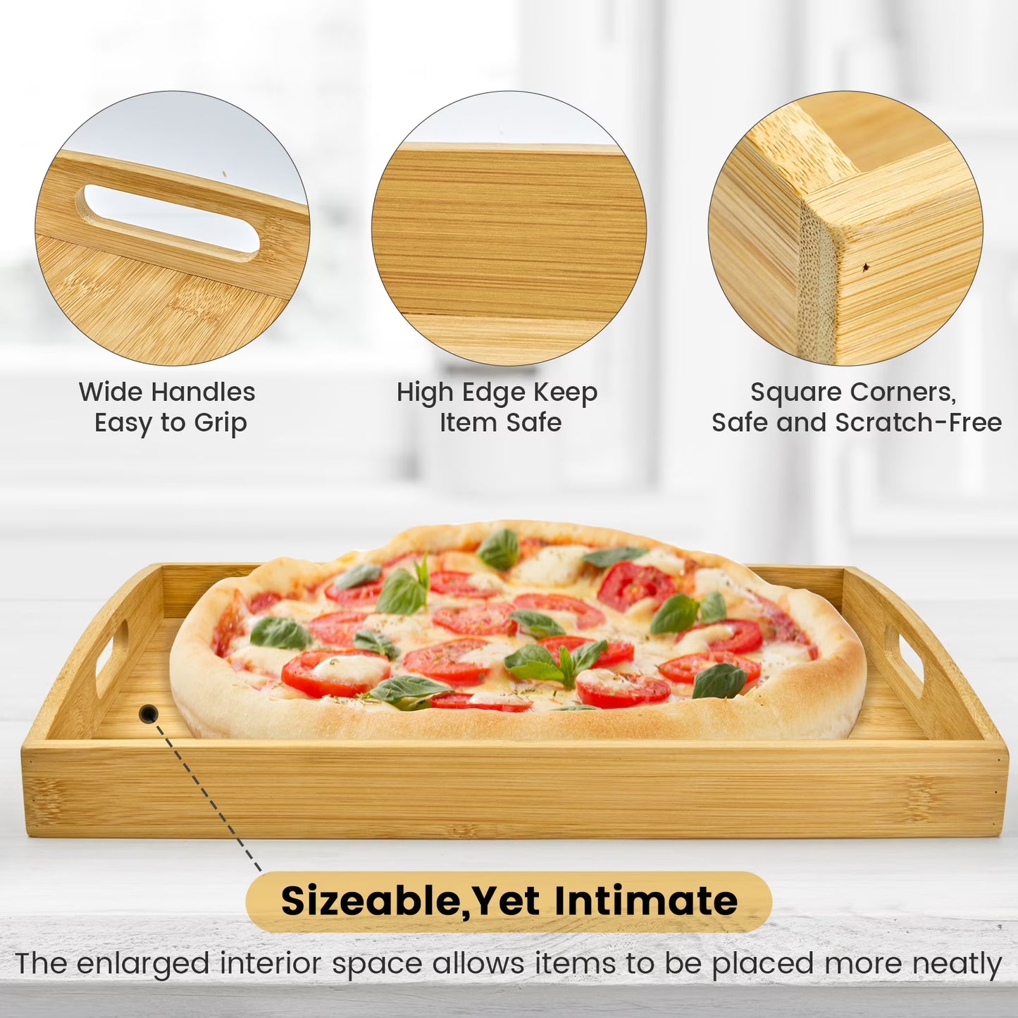 WALNEE 2-Pack Bamboo Rectangular Serving Trays – Natural Wood (17x13 & 16x12 Inches)