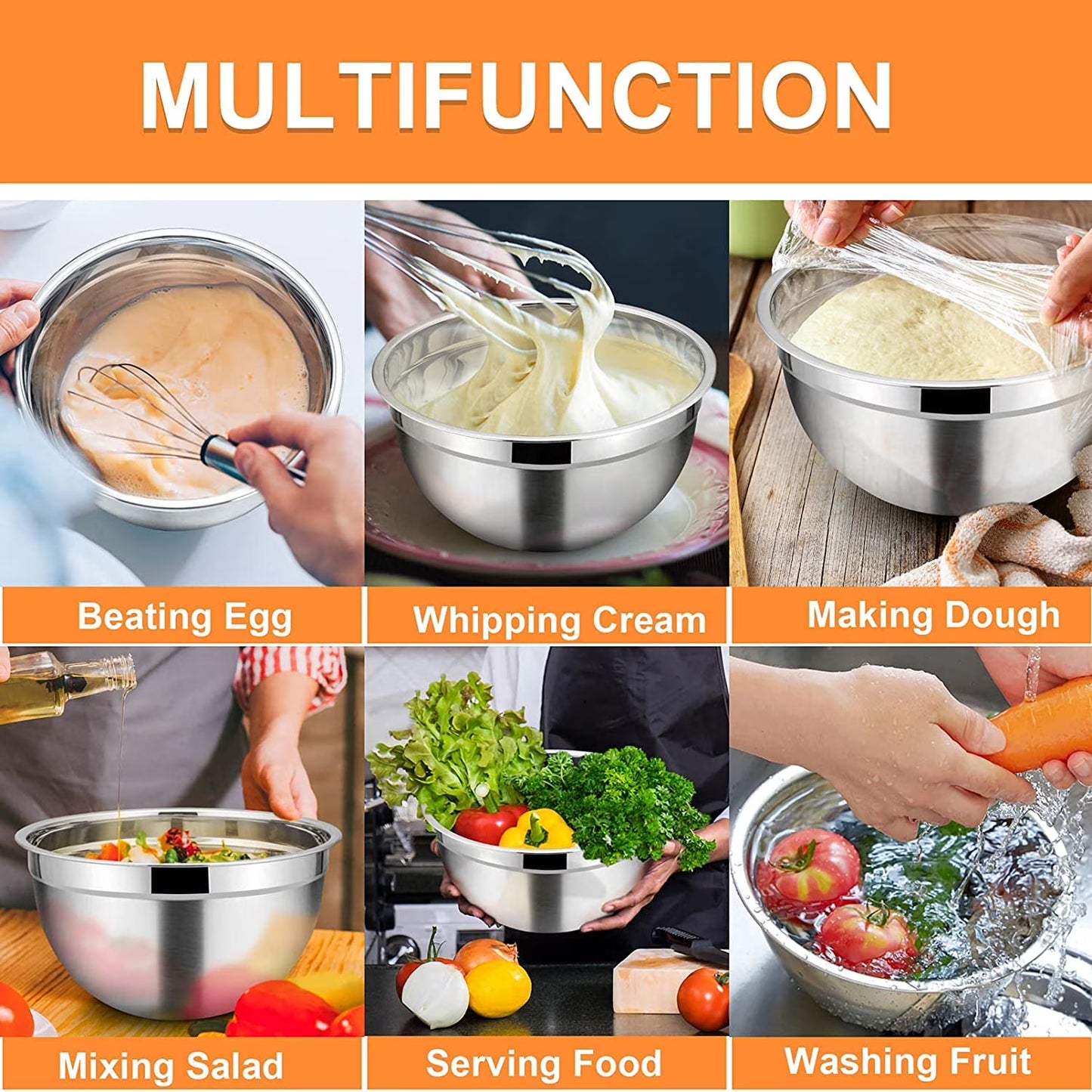 Vesteel 7-Piece Stainless Steel Mixing Bowl Set with Lids – Nesting Salad Bowls (4.5 to 0.7 QT, Multi-Color)