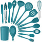 Vesteel 15-Piece Kitchen Utensils Set – Silicone Cooking Utensils with Holder, Non-Stick & Heat Resistant (Teal Blue)