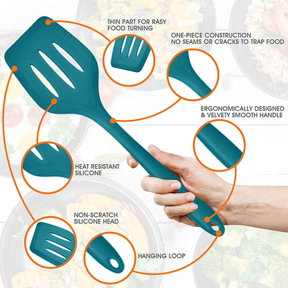 Vesteel 15-Piece Kitchen Utensils Set – Silicone Cooking Utensils with Holder, Non-Stick & Heat Resistant (Teal Blue)