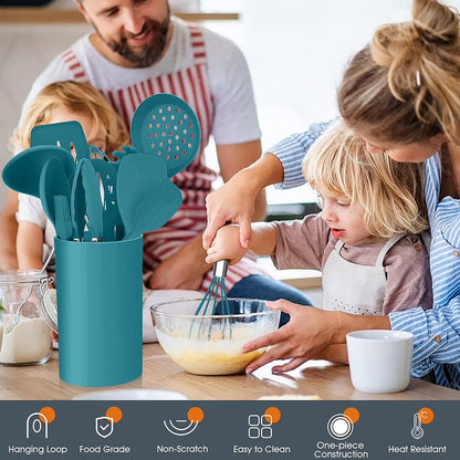 Vesteel 15-Piece Kitchen Utensils Set – Silicone Cooking Utensils with Holder, Non-Stick & Heat Resistant (Teal Blue)