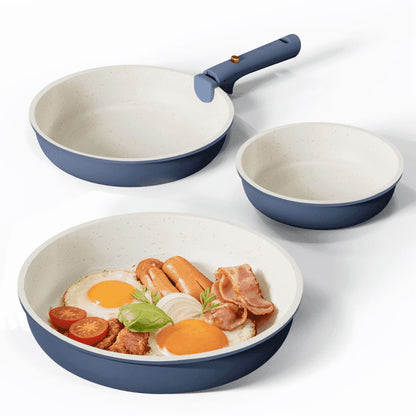 Carote 4-Piece Space-Smart Nonstick Cookware Set with Removable Handles – Oven Safe, Induction Compatible (Navy Blue)