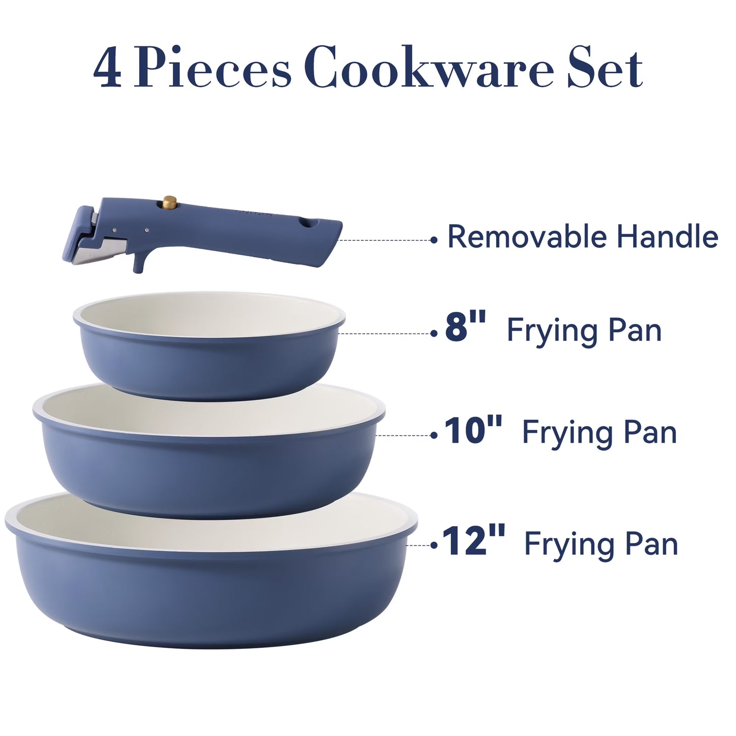 Carote 4-Piece Space-Smart Nonstick Cookware Set with Removable Handles – Oven Safe, Induction Compatible (Navy Blue)