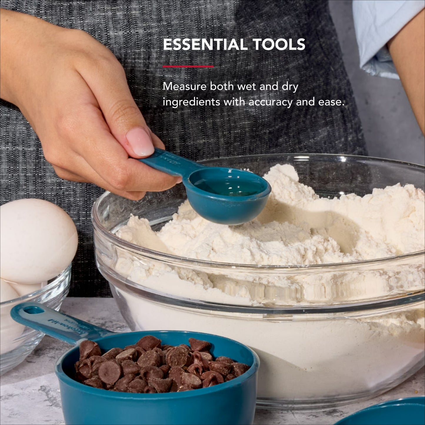 KitchenAid 9-Piece Stackable Measuring Cup and Spoon Set – Plastic Cooking Measurement Tools (Agave)