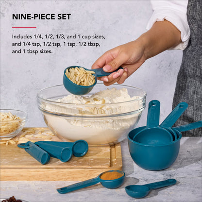 KitchenAid 9-Piece Stackable Measuring Cup and Spoon Set – Plastic Cooking Measurement Tools (Agave)
