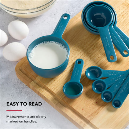 KitchenAid 9-Piece Stackable Measuring Cup and Spoon Set – Plastic Cooking Measurement Tools (Agave)