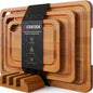 Astercook 4-Piece Bamboo Wood Cutting Board Set with Holder – Juice Groove & Handles for Meat, Vegetables & Fruits