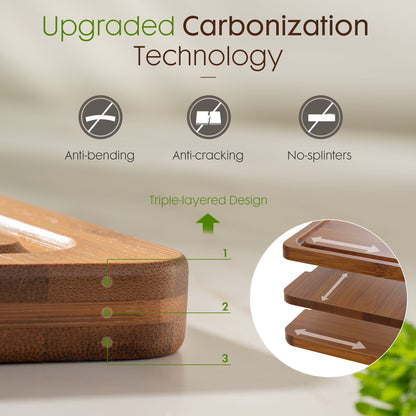 Astercook 4-Piece Bamboo Wood Cutting Board Set with Holder – Juice Groove & Handles for Meat, Vegetables & Fruits