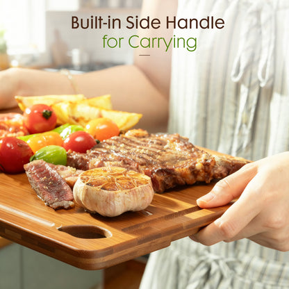 Astercook 4-Piece Bamboo Wood Cutting Board Set with Holder – Juice Groove & Handles for Meat, Vegetables & Fruits