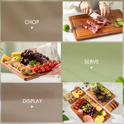 Astercook 4-Piece Bamboo Wood Cutting Board Set with Holder – Juice Groove & Handles for Meat, Vegetables & Fruits