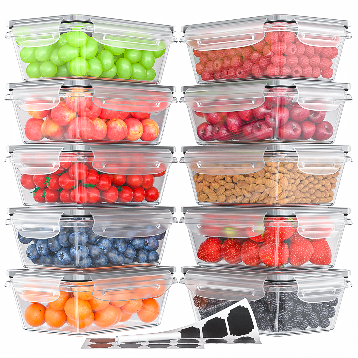 GPED 20-Piece Airtight Food Storage Container Set with Lids – Stackable BPA-Free Meal Prep & Lunch Boxes (Freezer & Microwave Safe)