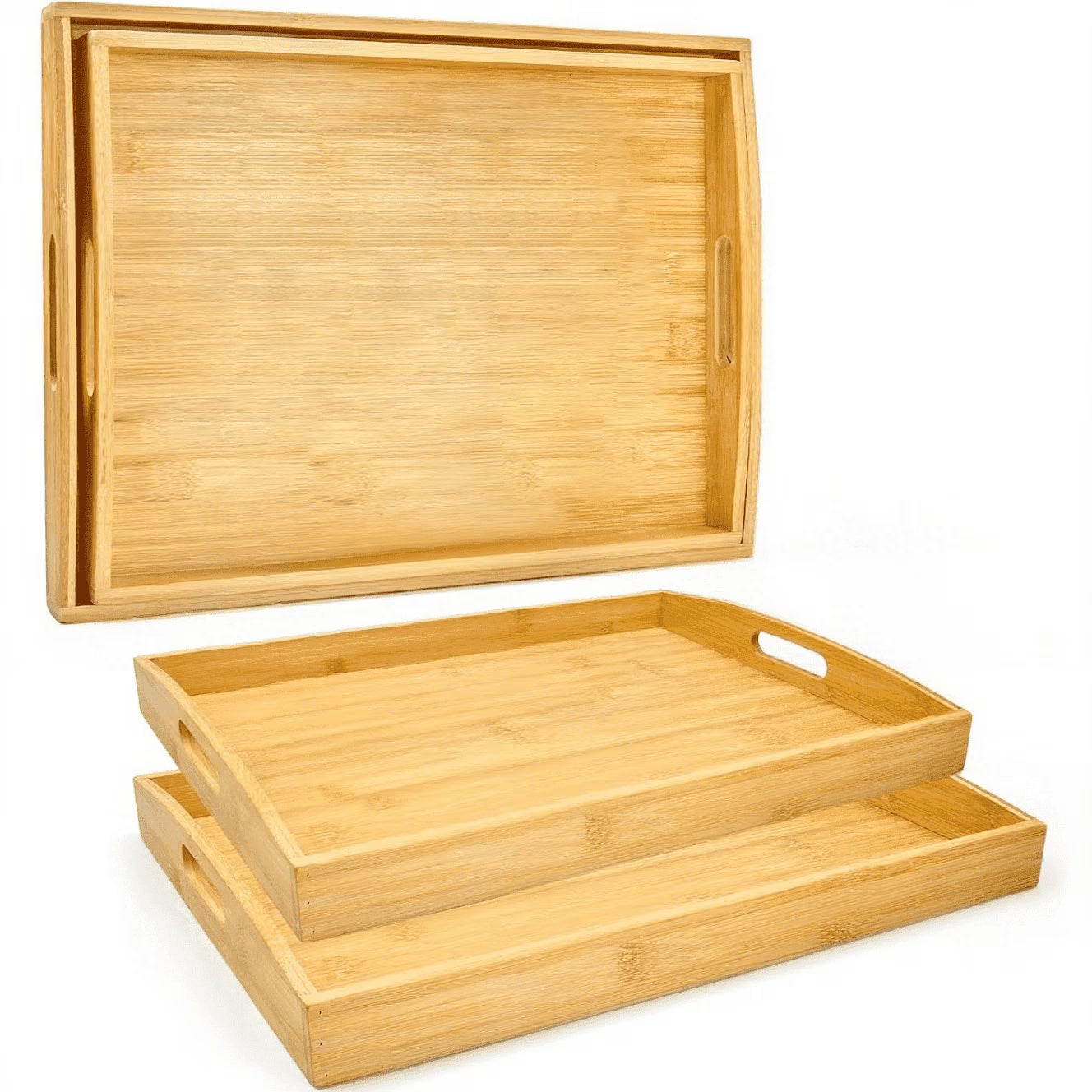 WALNEE 2-Pack Bamboo Rectangular Serving Trays – Natural Wood (17x13 & 16x12 Inches)