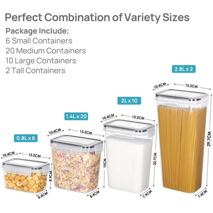 Sindcom 38-Piece Airtight Food Storage Container Set – Plastic Kitchen & Pantry Organization Canisters (Black)