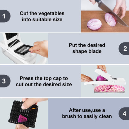 Zacenei 26-in-1 Vegetable Chopper with Container & Drain Basket – Multifunctional Food Slicer, Dicer & Cutter with 12 Blades