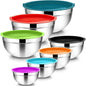 Vesteel 7-Piece Stainless Steel Mixing Bowl Set with Lids – Nesting Salad Bowls (4.5 to 0.7 QT, Multi-Color)