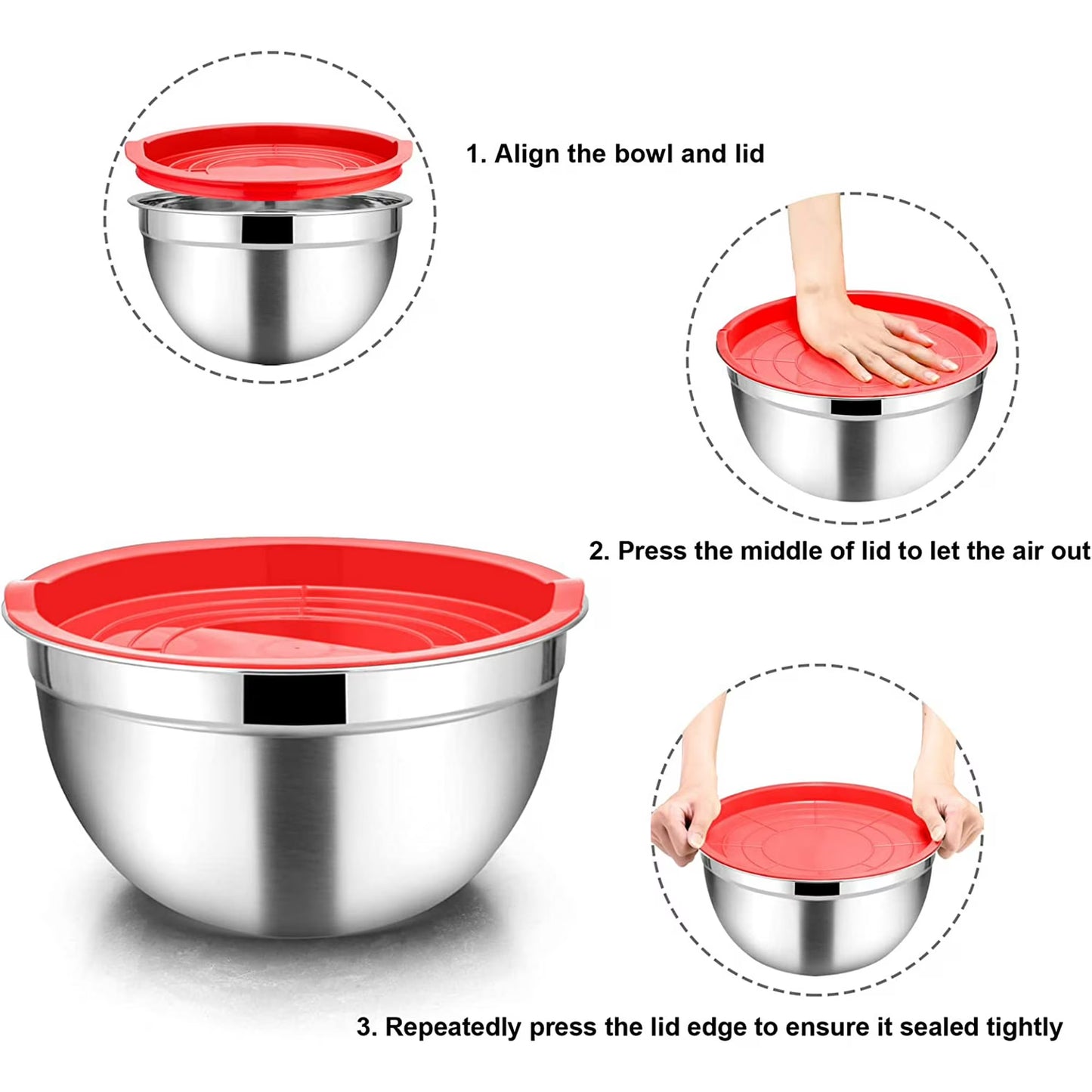 Vesteel 7-Piece Stainless Steel Mixing Bowl Set with Lids – Nesting Salad Bowls (4.5 to 0.7 QT, Multi-Color)