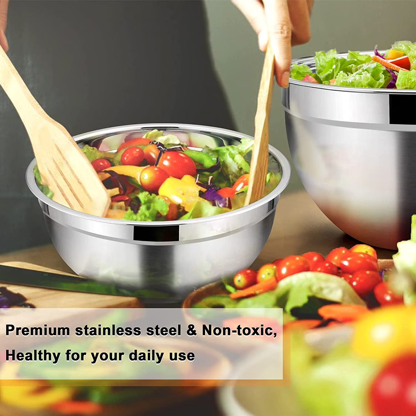 Vesteel 7-Piece Stainless Steel Mixing Bowl Set with Lids – Nesting Salad Bowls (4.5 to 0.7 QT, Multi-Color)