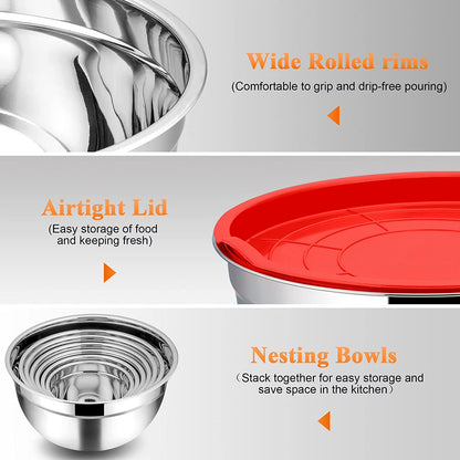 Vesteel 7-Piece Stainless Steel Mixing Bowl Set with Lids – Nesting Salad Bowls (4.5 to 0.7 QT, Multi-Color)