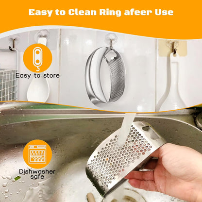 Heavy-Duty Stainless Steel Garlic Press Rocker – Garlic Mincer, Crusher & Chopper with Peeler, Scraper & Built-In Bottle Opener