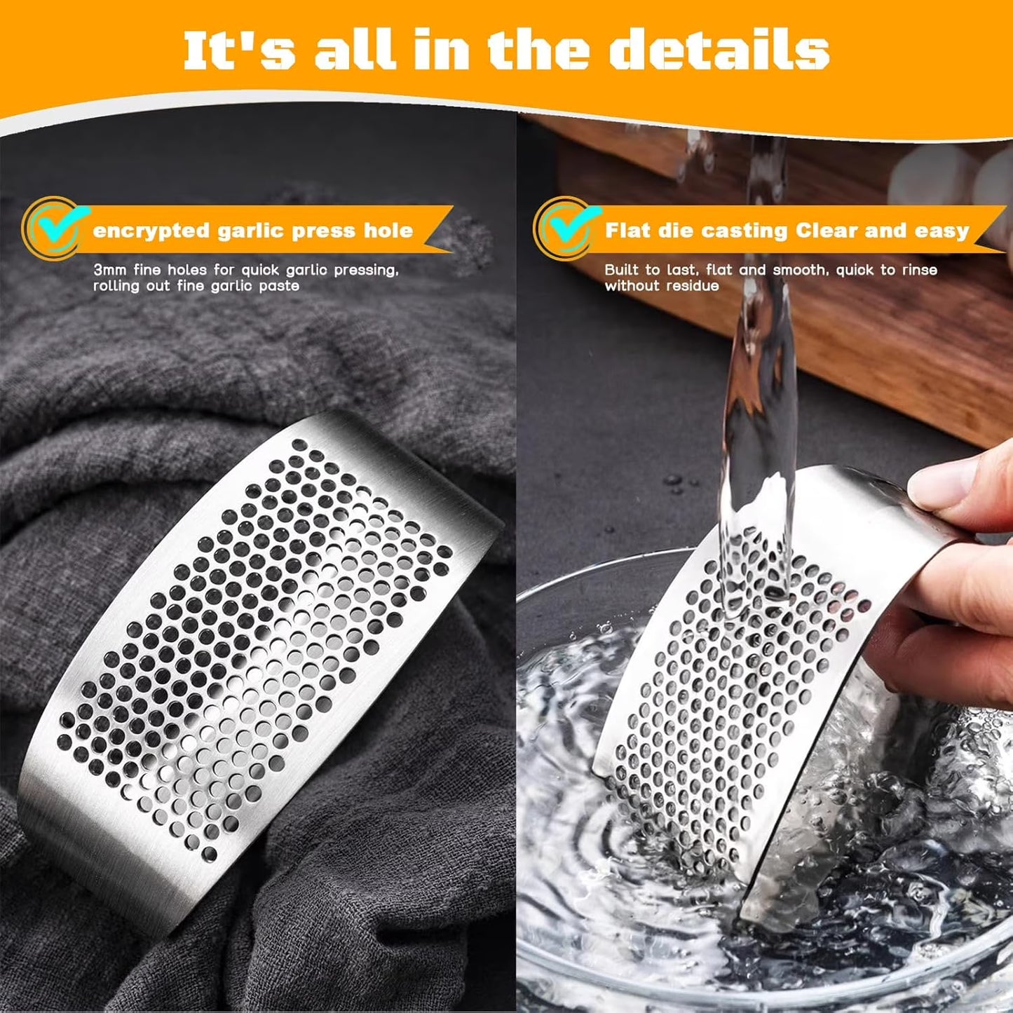 Heavy-Duty Stainless Steel Garlic Press Rocker – Garlic Mincer, Crusher & Chopper with Peeler, Scraper & Built-In Bottle Opener