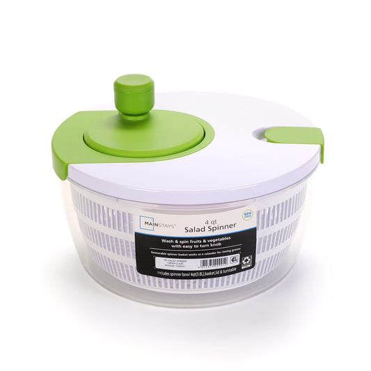 Mainstays 4-Quart Salad Spinner Vegetable Dryer – BPA-Free with Easy-Rotate Handle (Green Glaze)