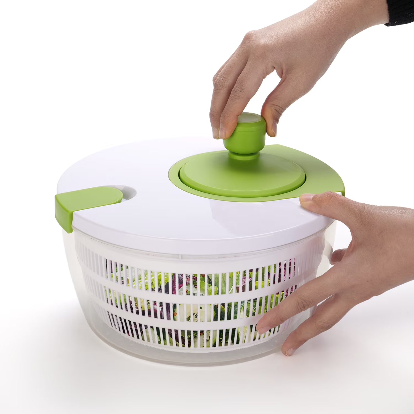 Mainstays 4-Quart Salad Spinner Vegetable Dryer – BPA-Free with Easy-Rotate Handle (Green Glaze)