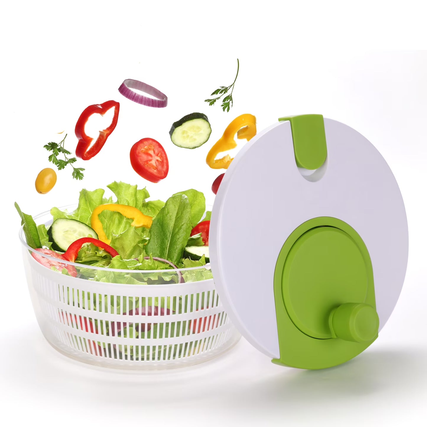 Mainstays 4-Quart Salad Spinner Vegetable Dryer – BPA-Free with Easy-Rotate Handle (Green Glaze)
