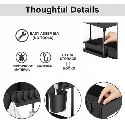 2-Pack 2-Tier Sliding Under Sink Organizer – Storage Rack for Kitchen & Bathroom Cabinet Space