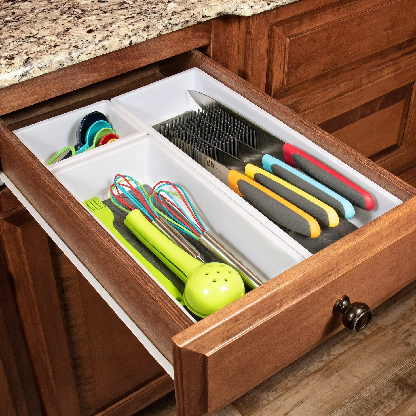 Mainstays Non-Skid Plastic Drawer Organizer Tray – Multi-Purpose Storage for Kitchen, Desk & Bathroom Drawers